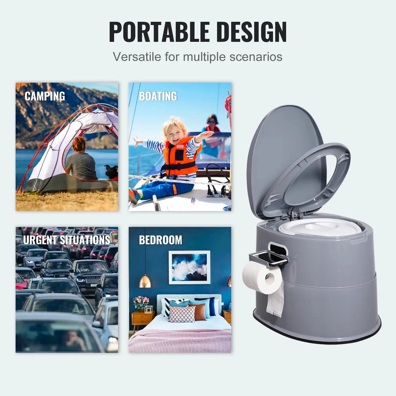 Simples Market SucceBuy portable camping toilet with 1.3G detachable inner bucket, gray plastic