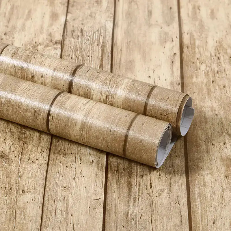 3 rolls of vinyl self-adhesive wood wallpaper in beige wood grain, waterproof PVC by Simples Market