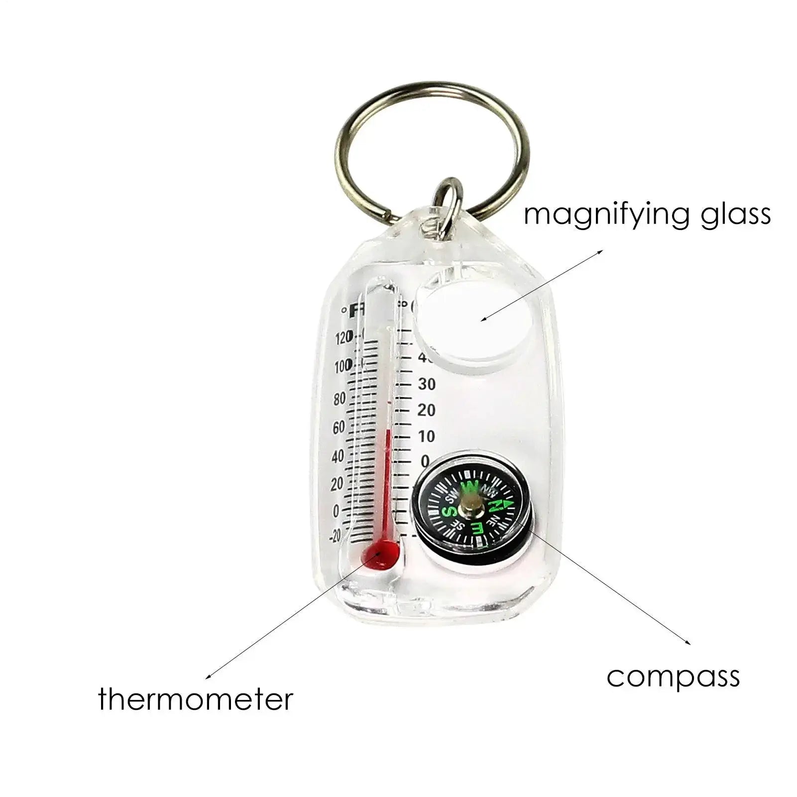 Pocket Survival Compass Multifunction Mini Keychain With Thermometer For Camping Hiking Outdoor Survival Tool
