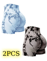 NovaFlex Tie Dye Butt Lifting Seamless Gym Shorts 2 Pack High Waist Nylon Elastane For Workout