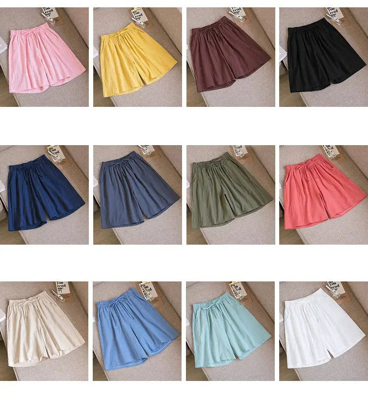 Women's cotton shorts by Simples Market; 12-color set, high-waist, loose-fit with two pockets