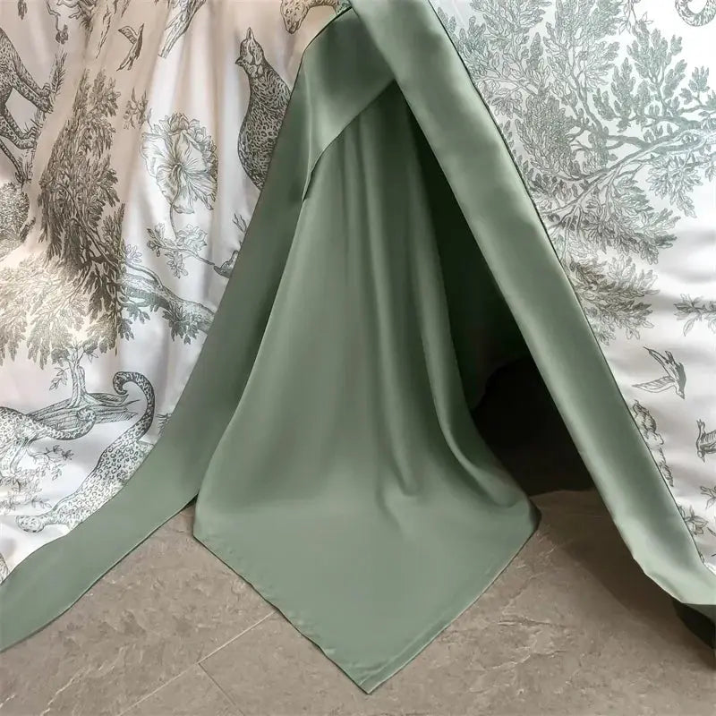 Simples Market eucalyptus Lyocell bedding set with forest plant print duvet cover and sage green sheets and pillowcases