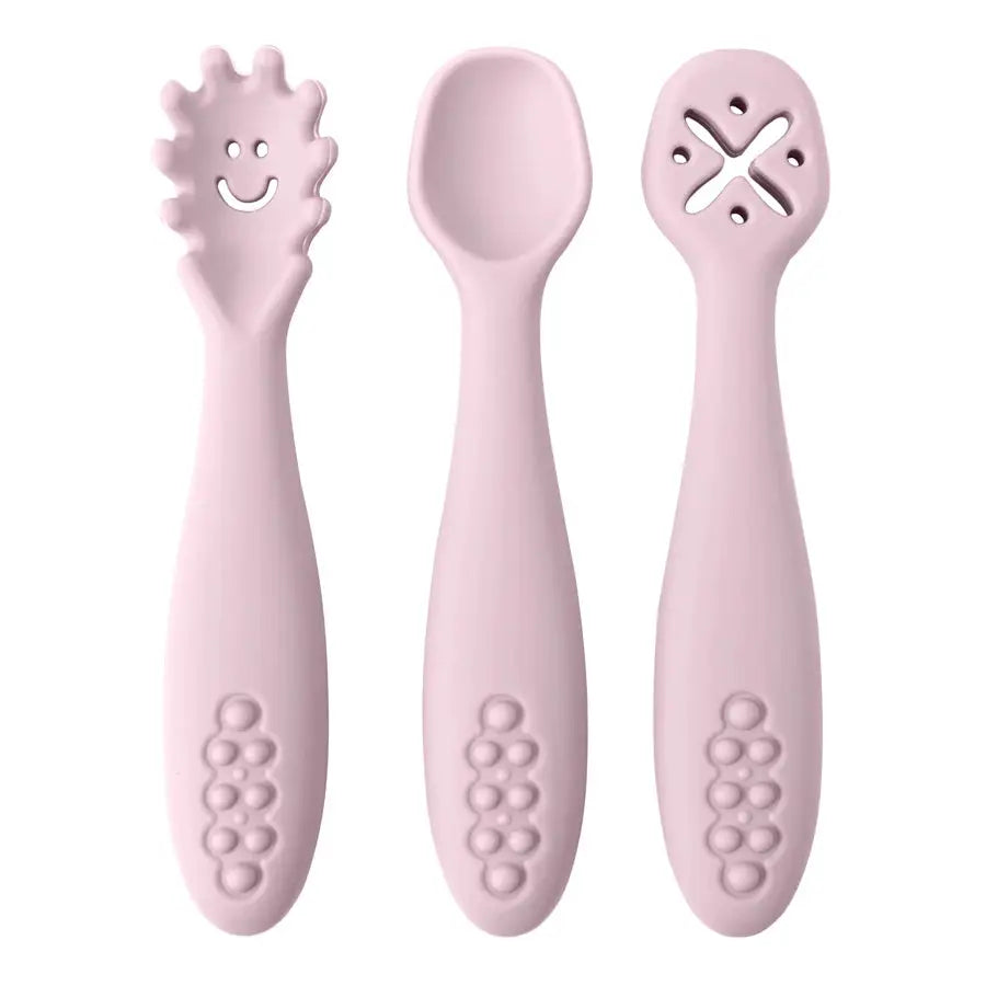 3 Piece Baby Learning Spoons Set Soft Silicone Utensils For Self Feeding Newborns And Toddlers
