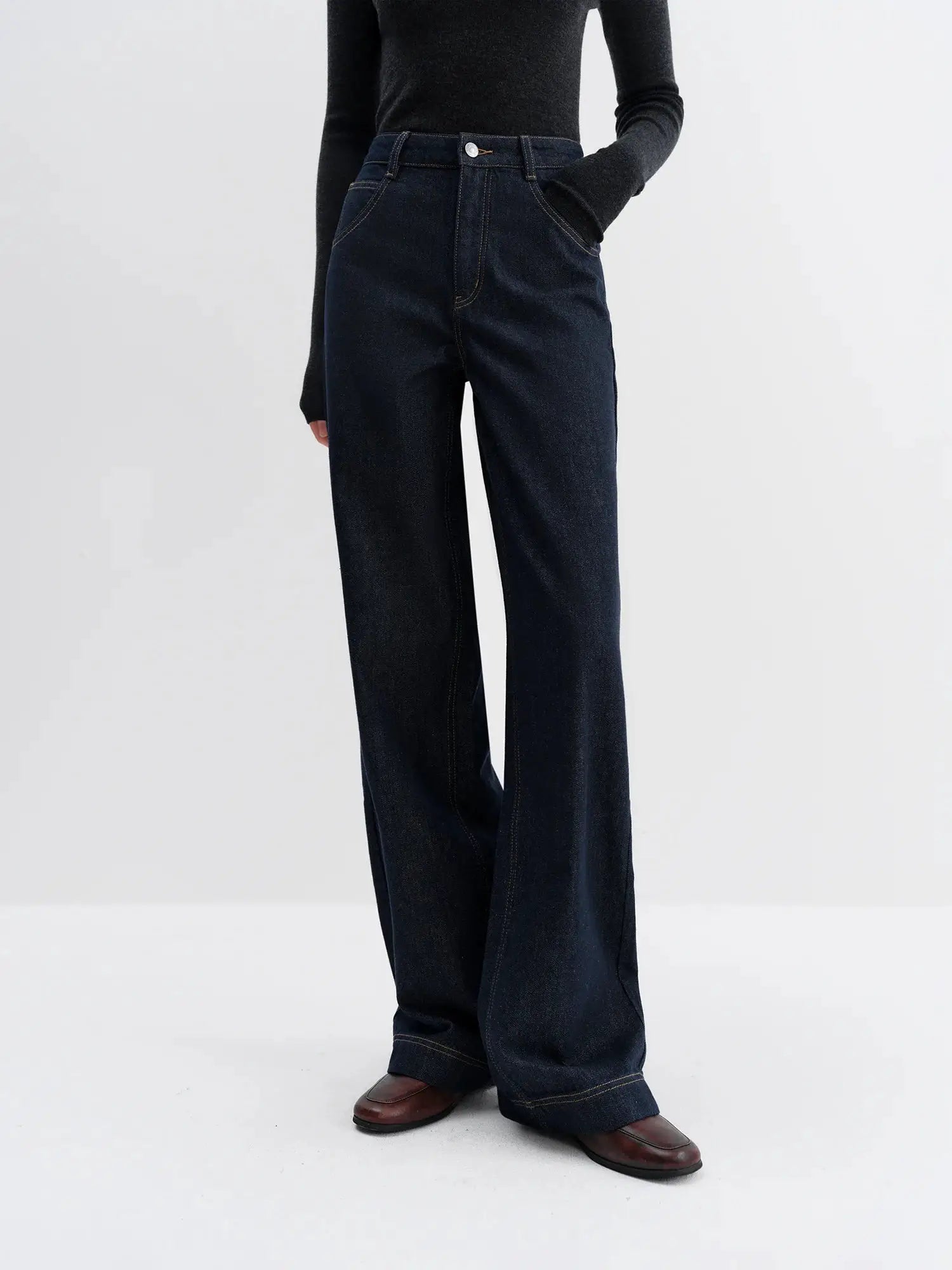 FSLE Straight High Waist Jeans For Women Korean Style Winter Versatile