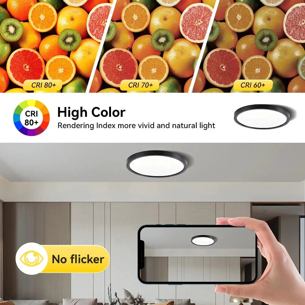 LED ceiling lamp round ultra-thin panel light for bedroom and kitchen, no flicker, high CRI 80+