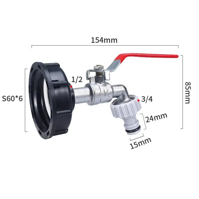 S60x6 Coarse Thread IBC Tank Tap Connector One Half Inch Three Quarter Inch Water Coupling Adapter 1000L Garden Valve