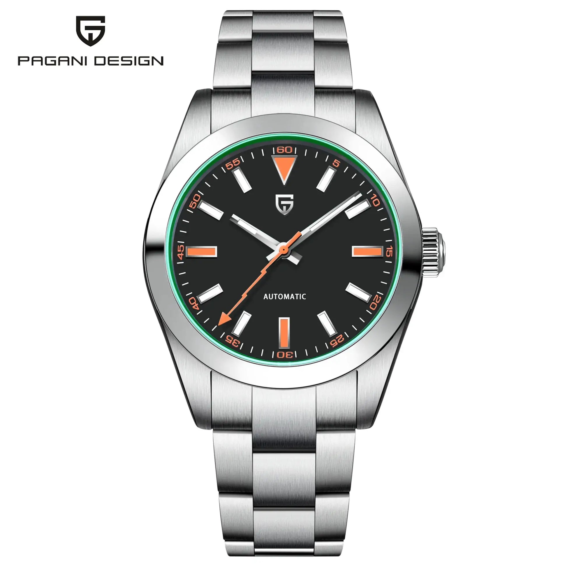 Pagani Design stainless steel automatic watch with green bezel and black dial