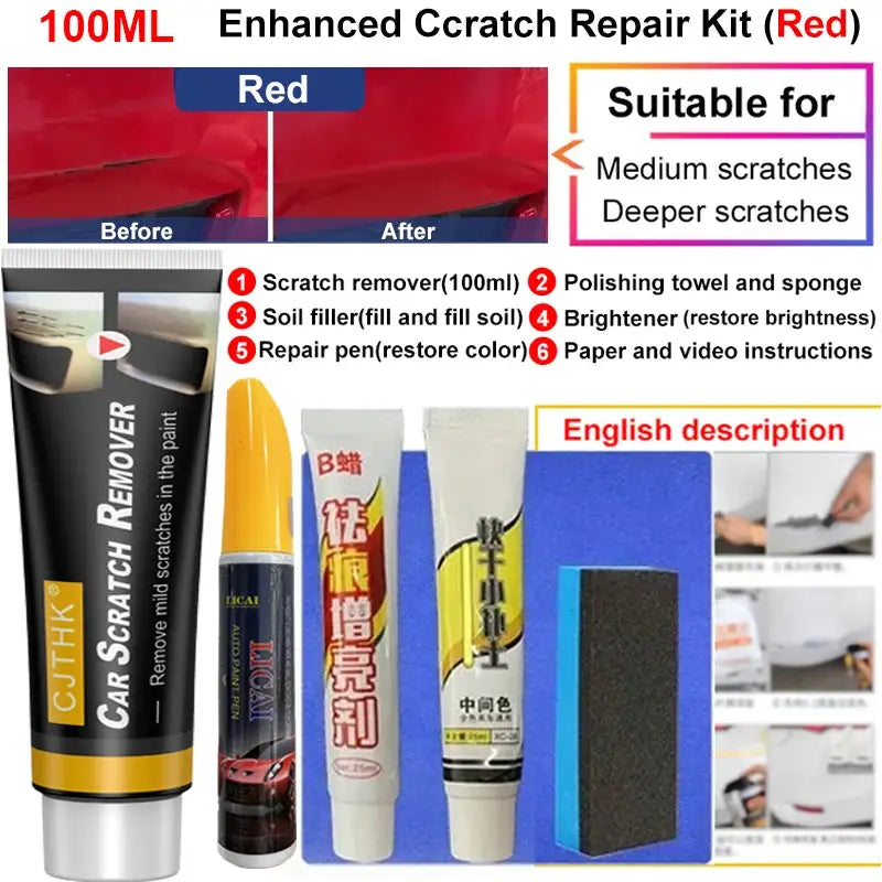 5-piece car scratch remover kit red 100ML by Simples Market with sponge
