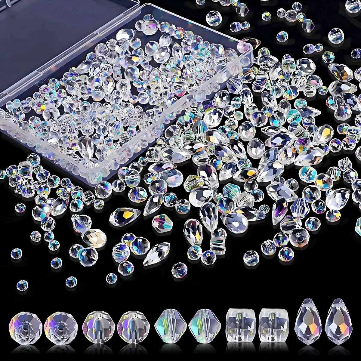 300 Pieces Mixed Sizes Crystal Rondelle Beads With Light AB Finish Clear Glass Gems For Jewelry Making DIY Necklace Kit