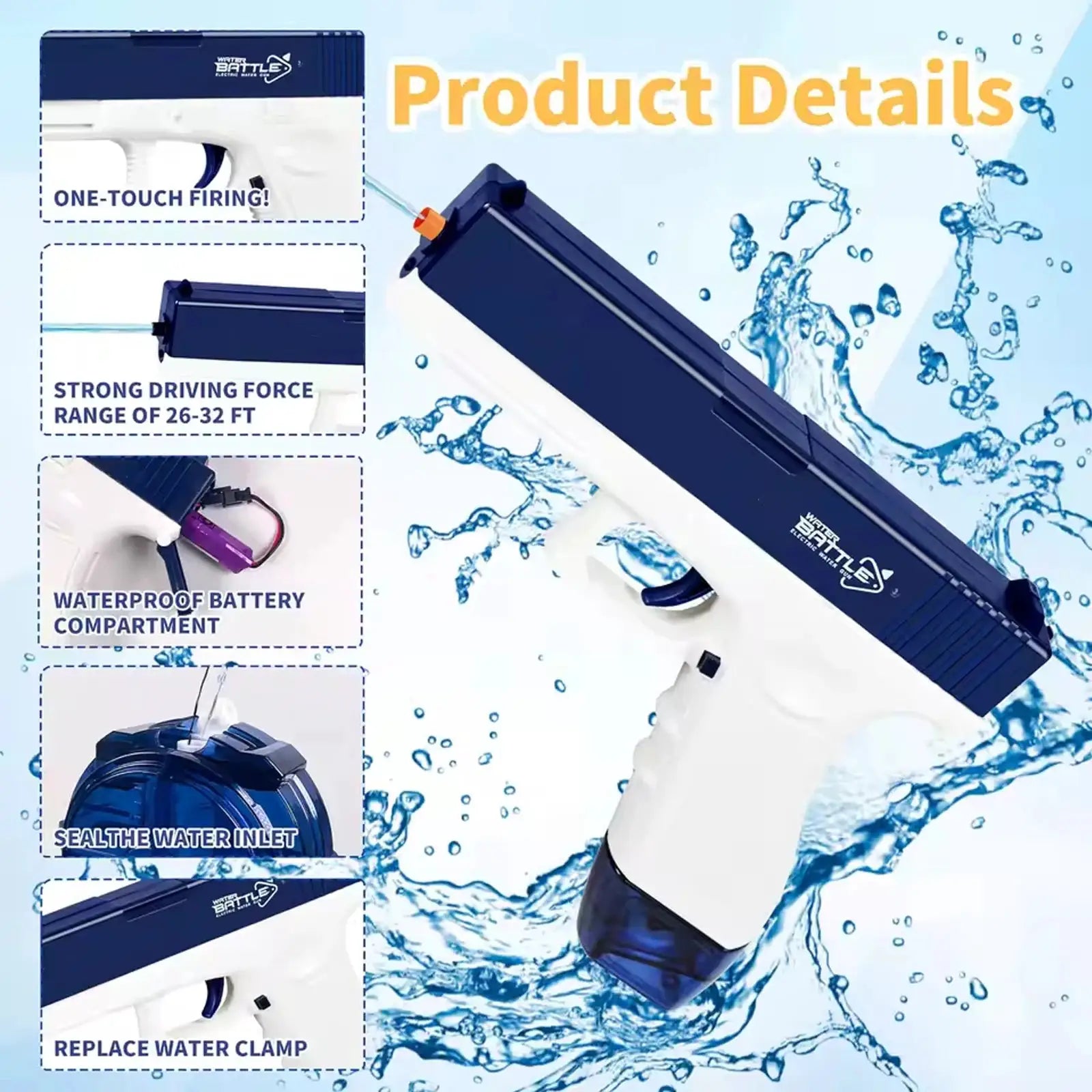 Rechargeable Electric Water Gun With Automatic And Manual Spray Modes For Adults And Kids 32 Feet Range