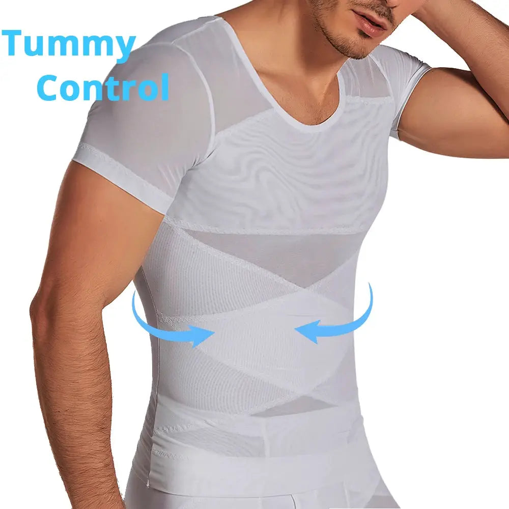 Simples Market men's mesh compression undershirt with tummy-control panels in white