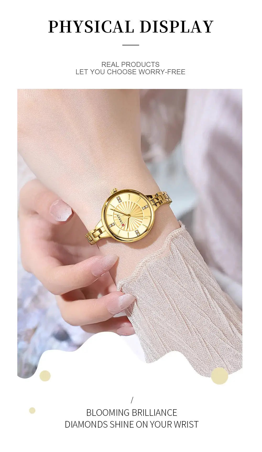 CURREN 9097 gold women's quartz watch with stainless steel strap, waterproof