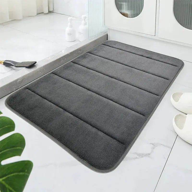 Bathroom Coral Velvet Anti-skid Mat in dark gray; quick water absorption, machine-washable.