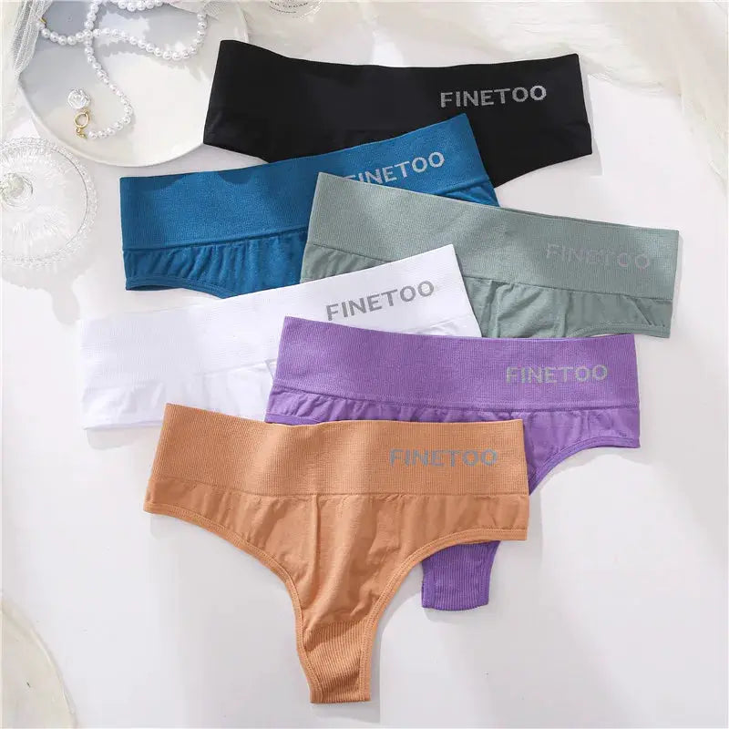 FINETOO 7-pack bodyshaper G-string panties with high-waist bands in assorted colors