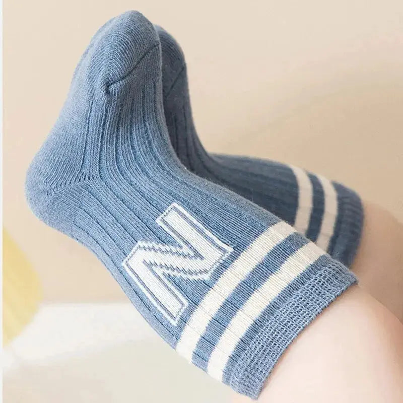 Three Pack Baby Letter Socks Knit Cotton Knee High Socks For Infants Toddlers Cute Stripe Pattern