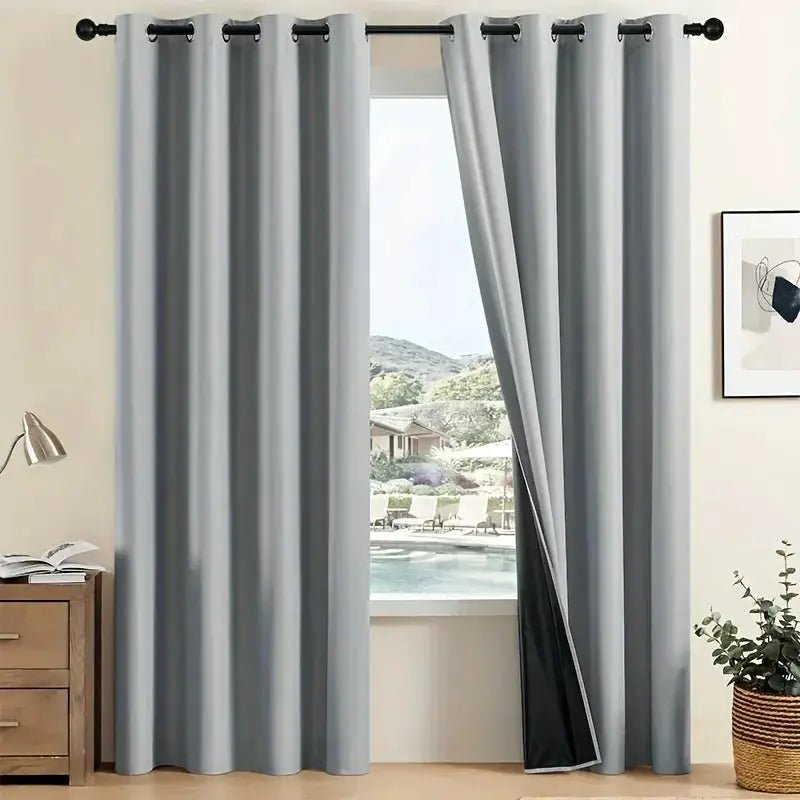 Set of 2 100 Percent Blackout Curtains With Coated Lining for Bedroom, Living Room, Dining Room and Bathroom - Simples Market