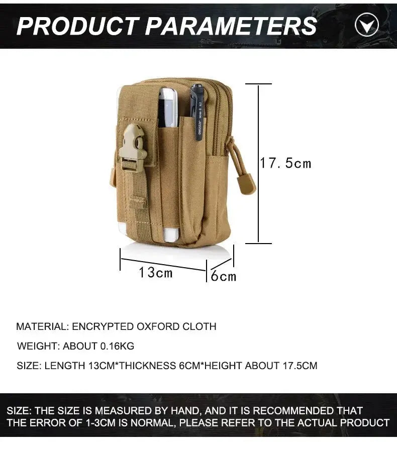 Simples Market tactical leg bag; tan Oxford cloth fanny pack with multiple pockets.