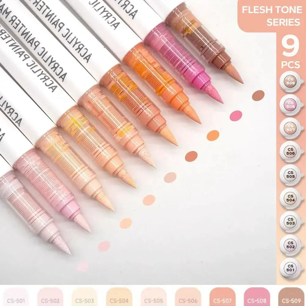 9PCS Flesh Tone acrylic brush pen set by Simples Market for painting and sketching