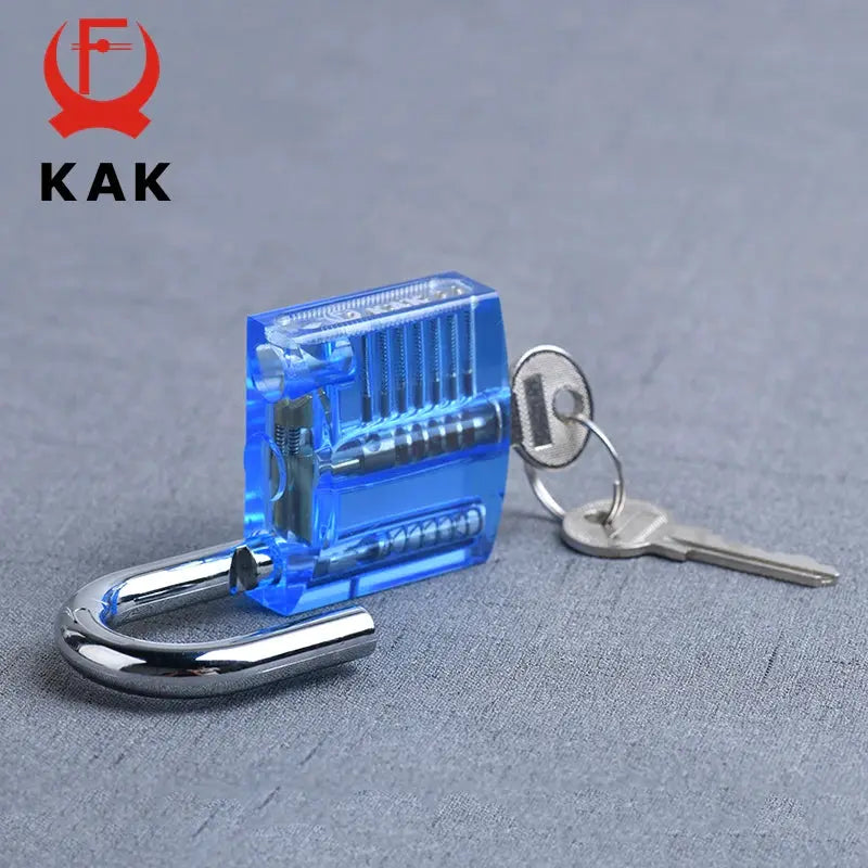 KAK transparent blue 80x50mm practice padlock with keys and chrome shackle
