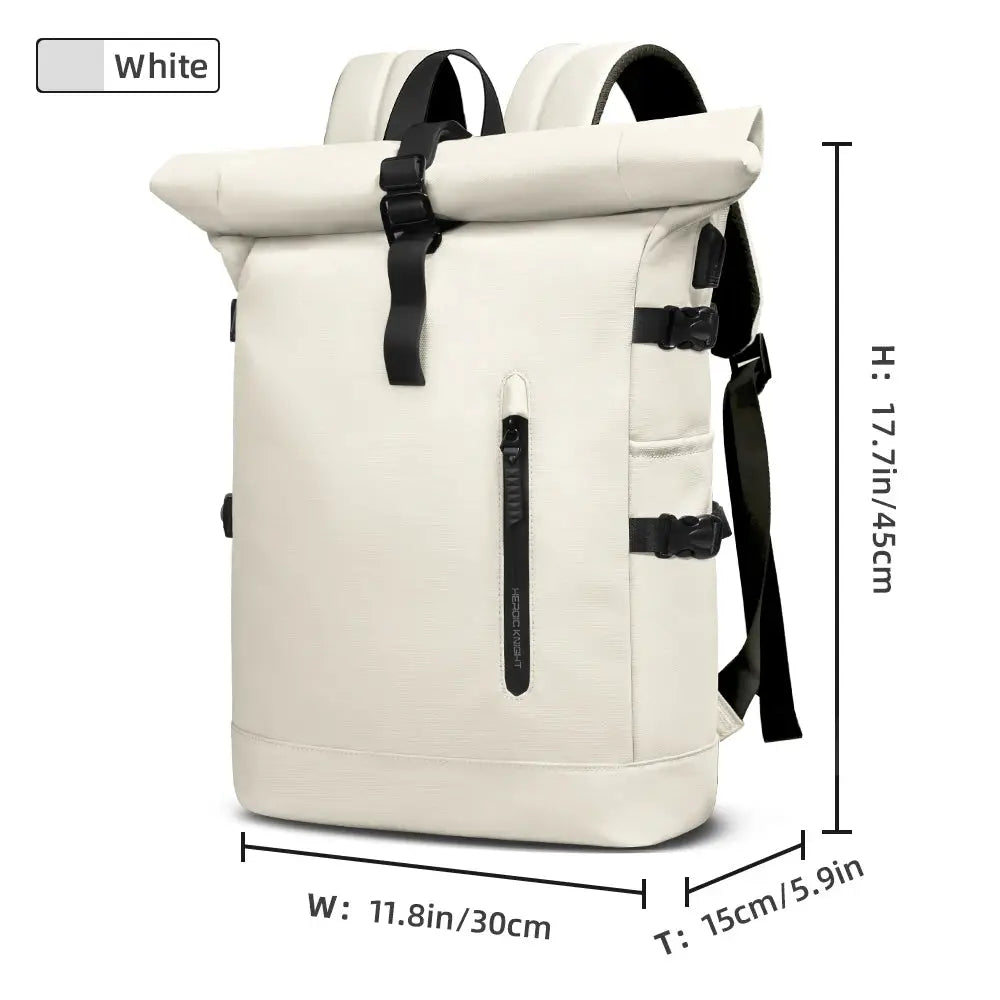 Simples Market HK Large 15.6 Inch Laptop Backpack, white anti-theft travel backpack with USB port