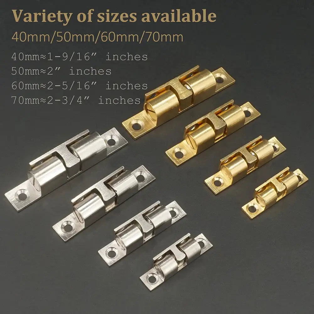 Cabinet door catches set with adjustable spring ball latches in brass and silver finishes, 40–70 mm