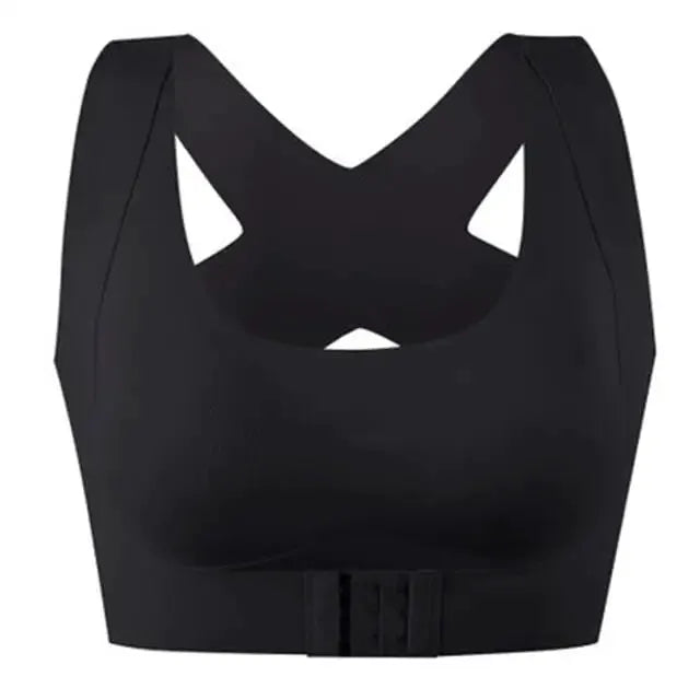 Posture correction bra seamless black bralette with wide straps and cross-back design