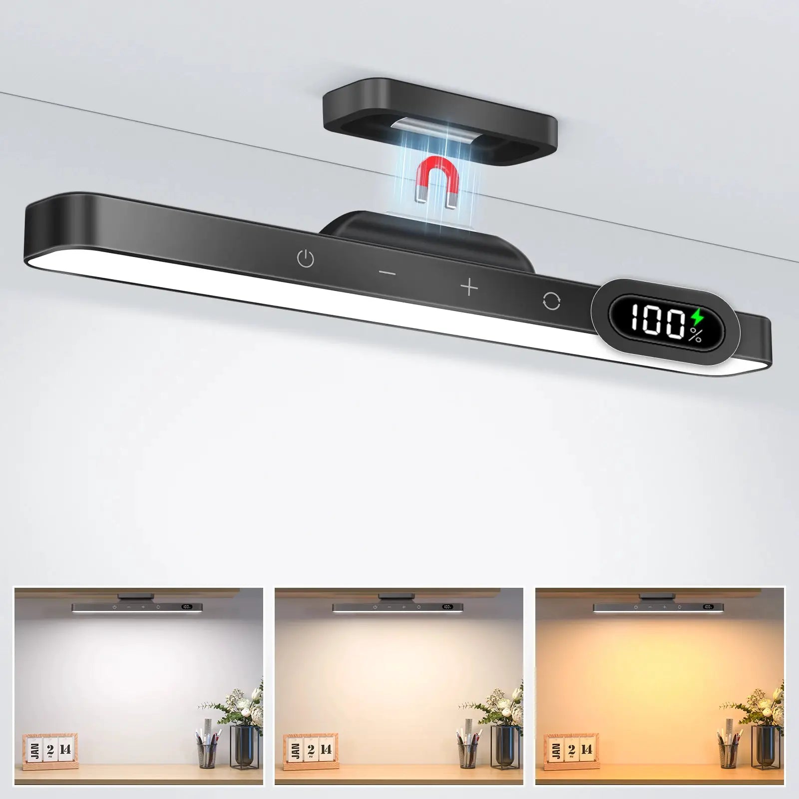 WILLED 5W dimmable under-cabinet night light with 3 color temps, black finish, 2500mAh rechargeable battery