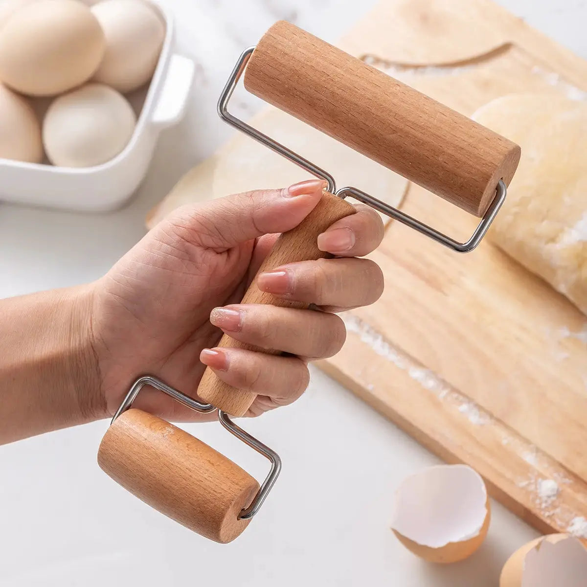 MapleWood Co Double Ended Rolling Pin Solid Maple Wood Labor Saving Roller Style Dough Roller For Effortless Rolling