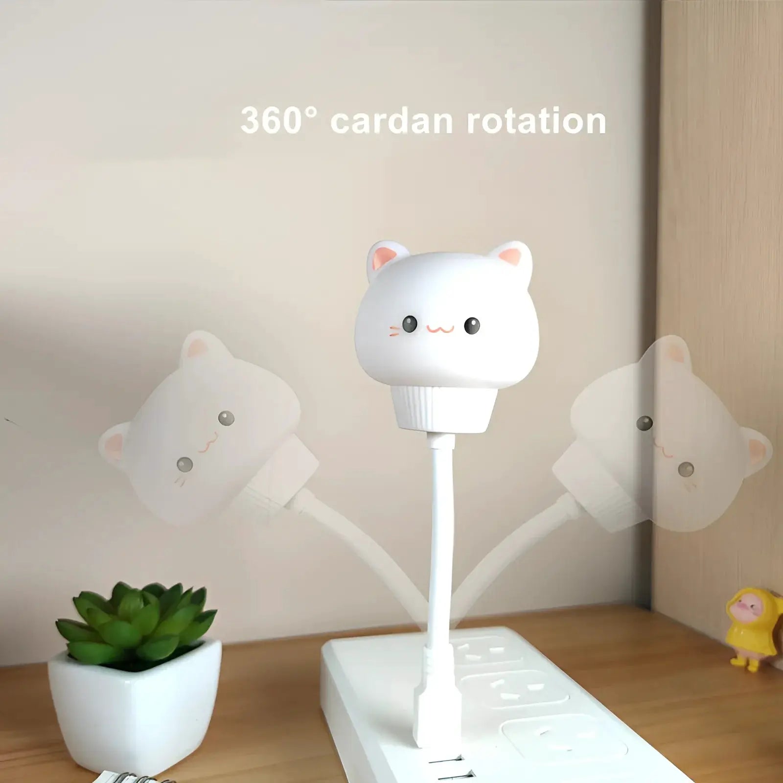 USB night light, white bear-shaped LED cartoon lamp with 360° rotation for kids, Simples Market