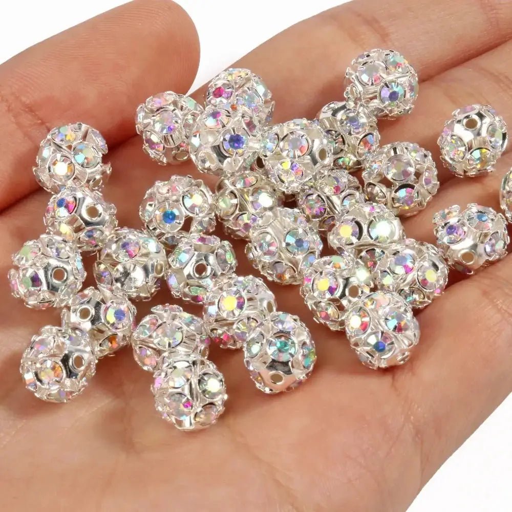 50Pcs 6mm AB Color Metal Crystal Beads Rhinestone Ball Shape Loose Beads for Jewelry Making DIY Bracelet Accessories - Simples Market
