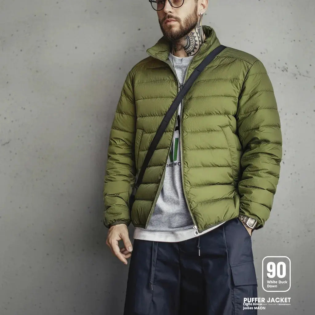 Maden Winter men's stand-up collar down jacket, olive green, hydrophobic white duck down filling by Simples Market
