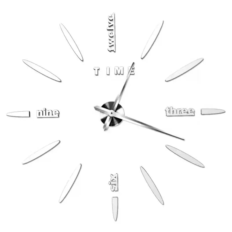 Large wall clock by Simples Market with 3D acrylic mirror stickers, silver quartz decor