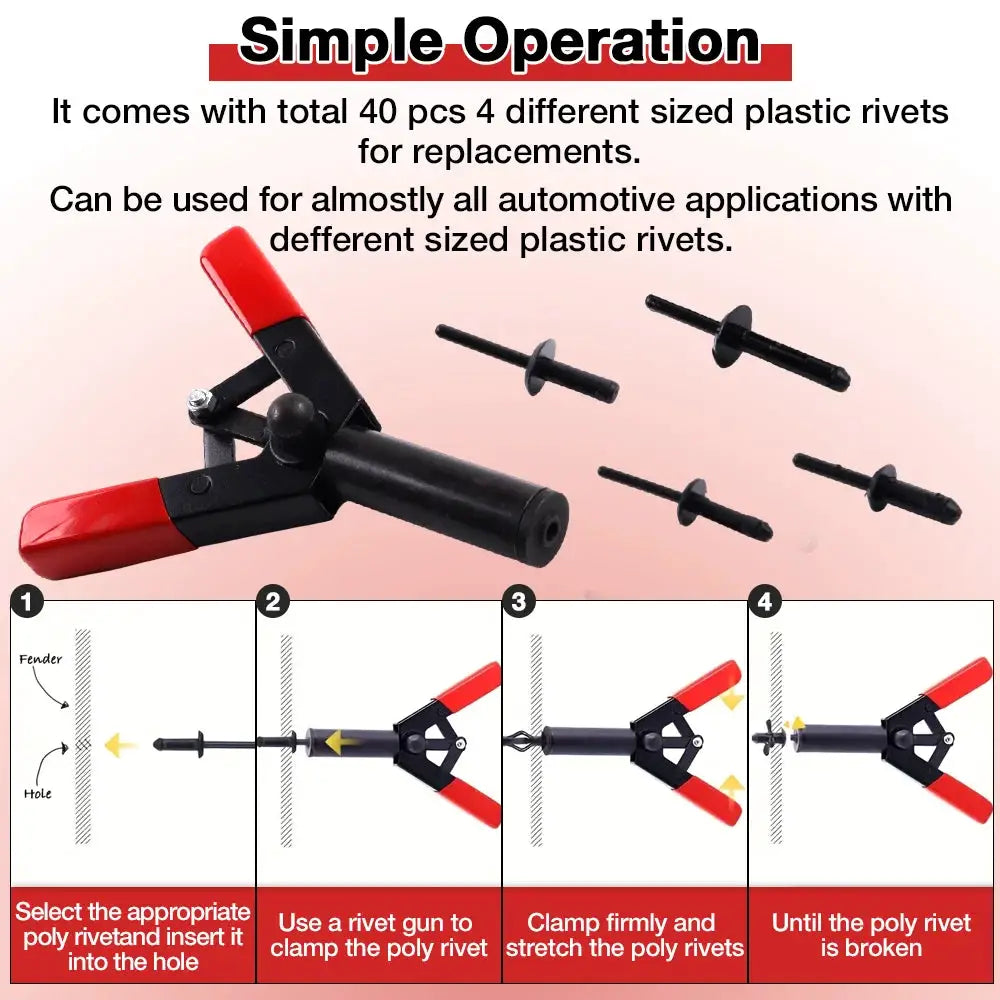 Plastic Rivet Gun Kit For Fastening Door Panels And Automotive Interiors With Nylon Blind Rivets