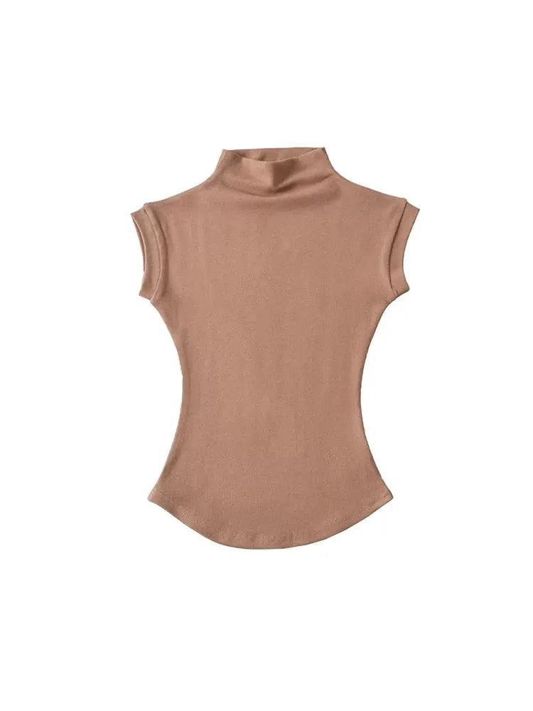 Women's Sleeveless Turtleneck Knit Top Slim Fit Summer Tee Solid Color Streetwear Essentials