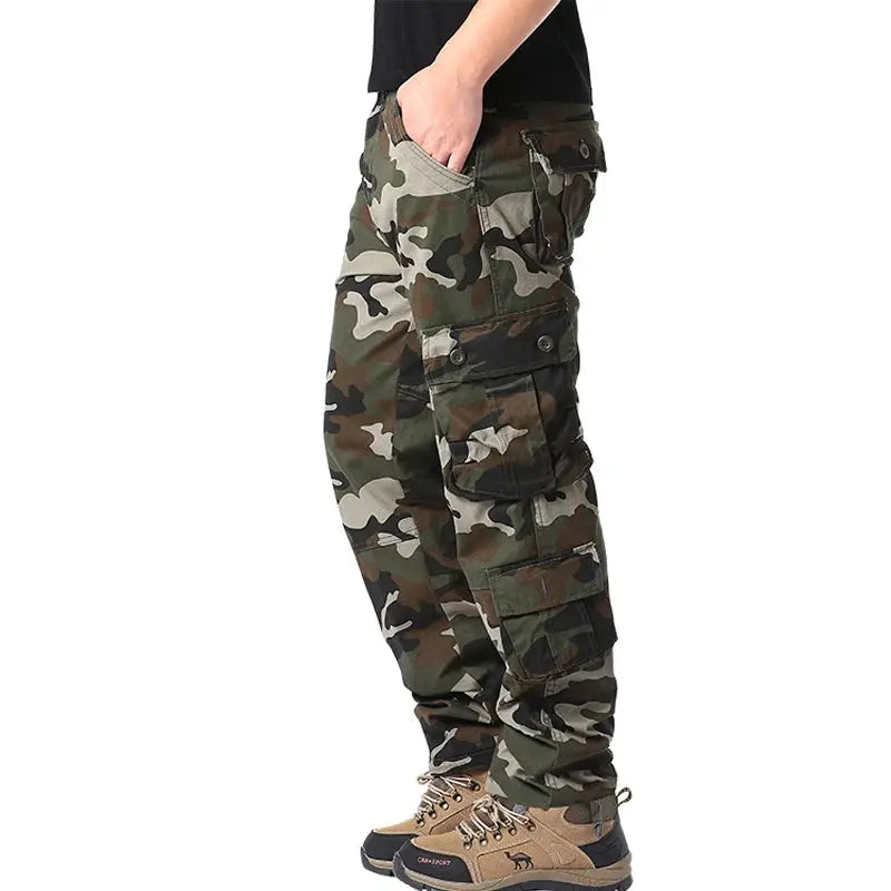 Men's tactical camouflage cargo pants, cotton, with multiple pockets