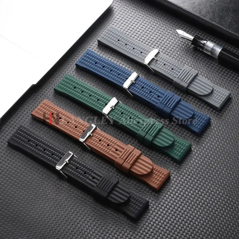 Watchdives Soft Rubber Waffle Strap 20mm 22mm Silicone Diver Watchband For Seiko SKX007 Waterproof