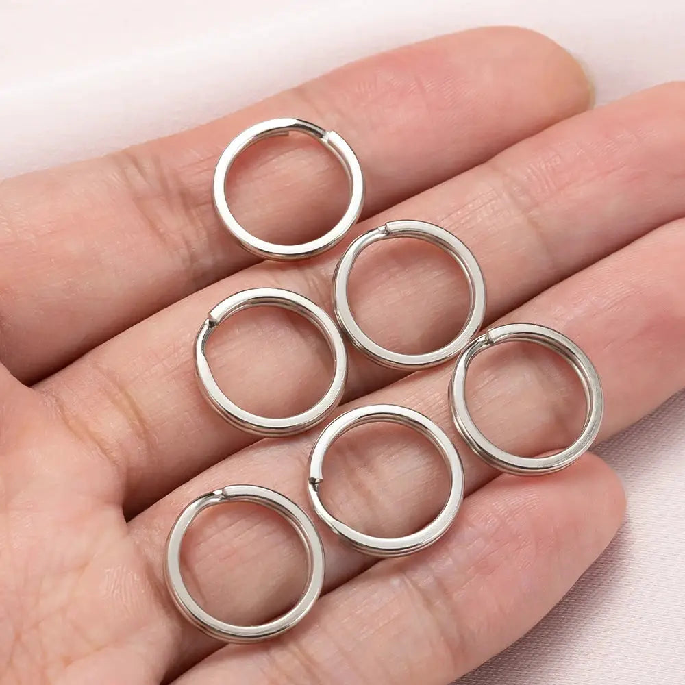 Metal key rings 6 pcs 1.5x20mm round flat split rings in silver-tone alloy, Simples Market