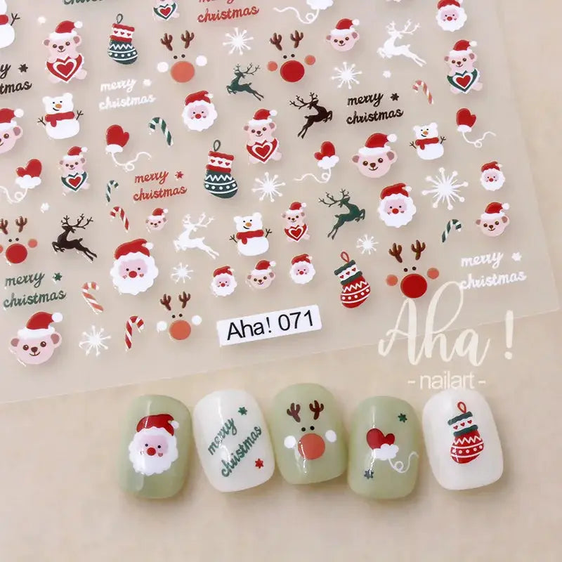Winter Christmas nail stickers sheet by Simples Market featuring Santa, snowman, reindeer and snowflakes.