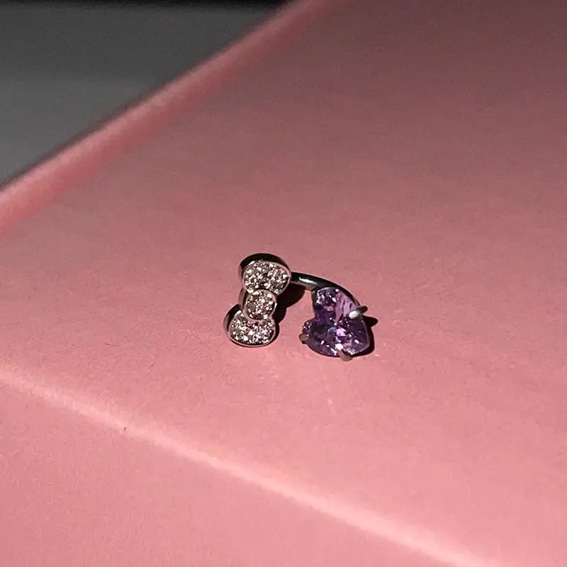 Simples Market ear bone ring set; 316L stainless steel with zircon crystals, 2-piece purple heart gemstone