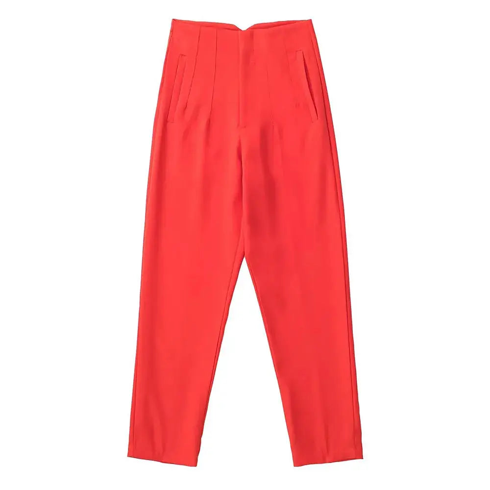 Duoperi Women High Waist Trousers Solid Color Premium Polyester Blend for Comfort and Flattering Fit