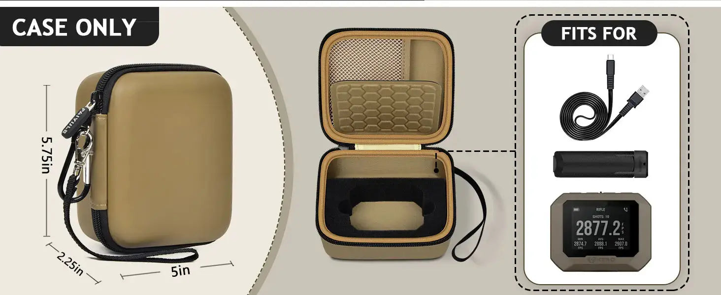 Storage case for Garmin Xero C1 Pro/Xero C2 Chronograph; tan zipper pouch with foam interior and mesh pocket (case only)