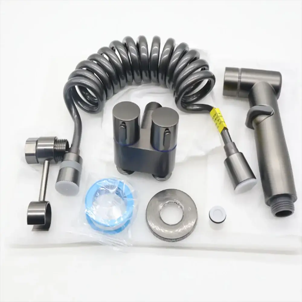 Toilet bidet sprayer set by Simples Market with coiled black hose and metal fittings