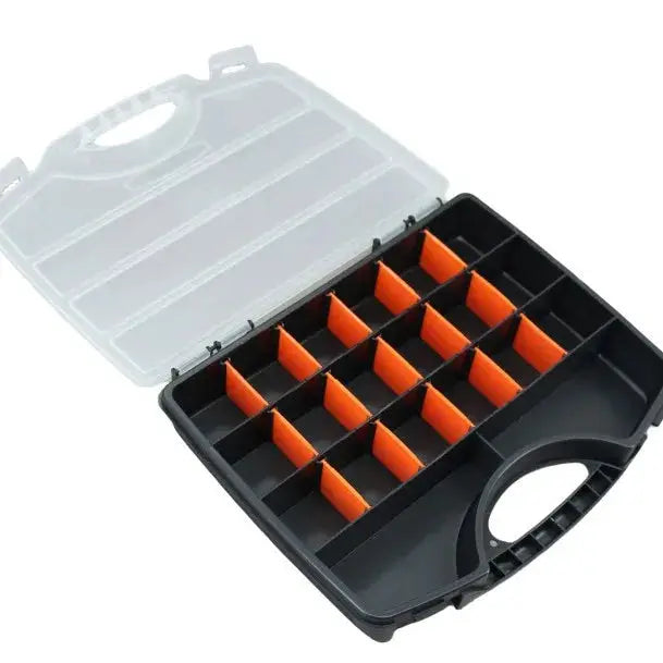 Simples Market plastic tool parts storage box with thickened grid and orange dividers, clear lid
