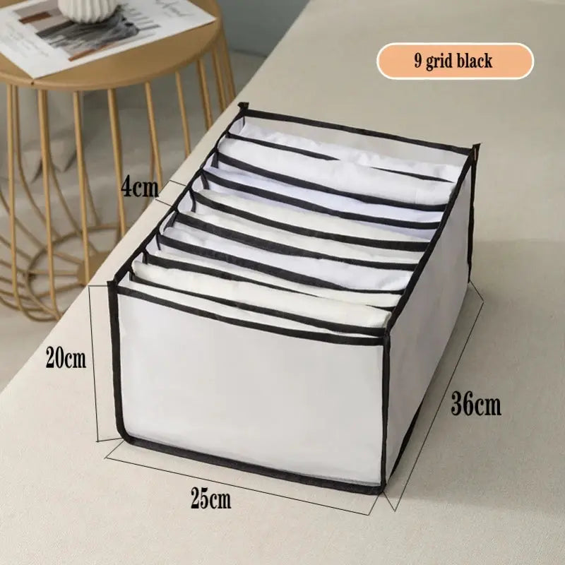 Storage organizer for panties and socks, white with black trim, 9-grid, 25x20x36 cm