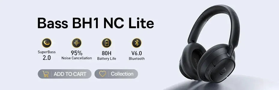 Baseus Bowie MH1 Bluetooth over-ear headphones, black wireless headset with noise-cancelling by Simples Market