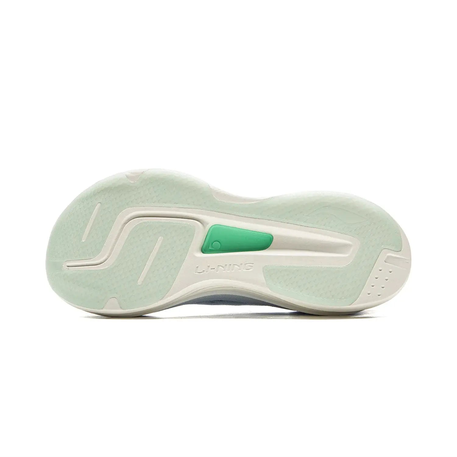 Li-Ning Yueying 5 Pro running shoe sole in mint green and white with Li-Ning logo
