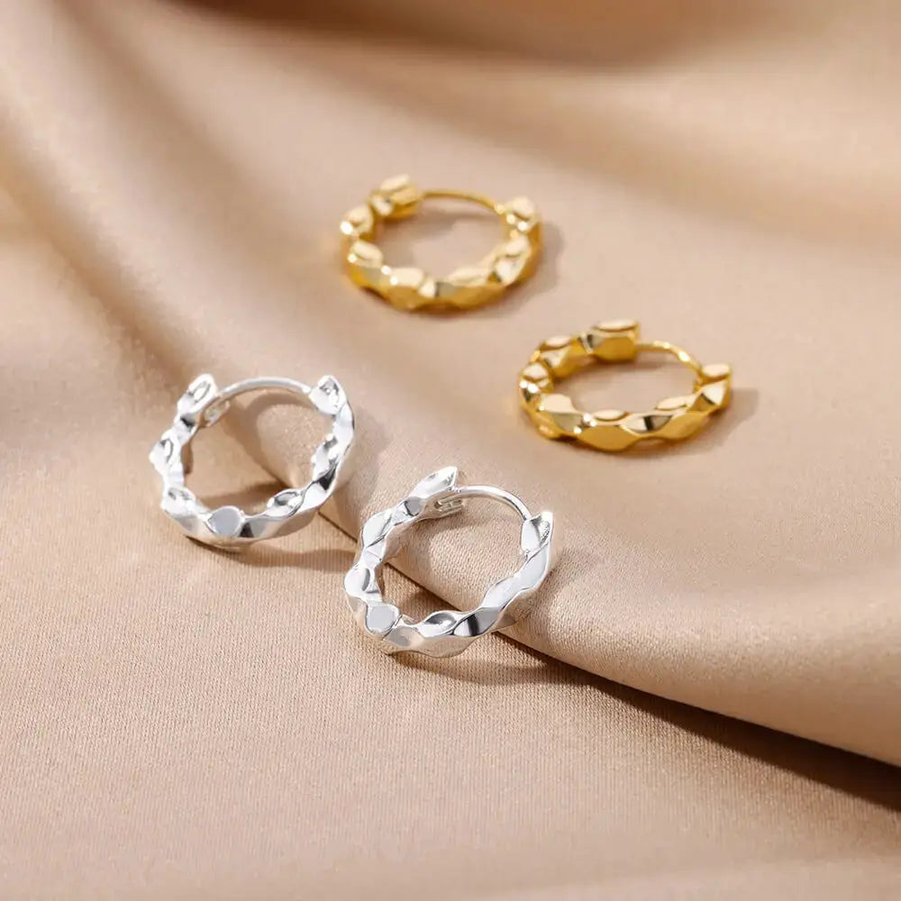 Round hoop earrings set of four in silver and gold-tone stainless steel, textured twisted design by Simples Market