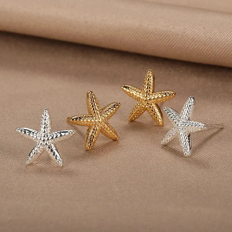 Vintage Summer Starfish Shell Stud Earrings Stainless Steel For Women Ocean Party Jewelry Gift 2025