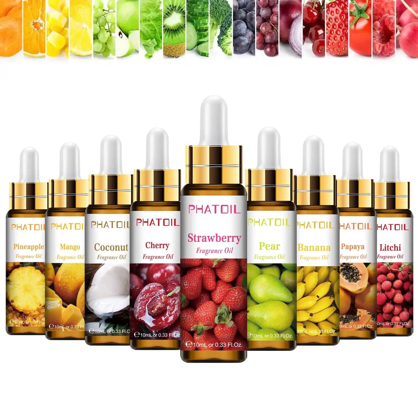 Phatoil Sweet Fruit Fragrance Oils Set 10ml For Aromatherapy And Diy Candles Cherry Apple Strawberry Mango Coconut