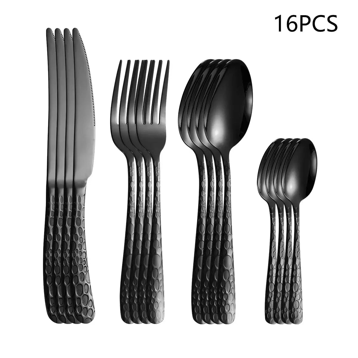 Black Stainless Steel Cutlery Set 4 6 16 24 Pieces Knife Fork Spoon For Home Kitchen Holiday Dinner Tableware